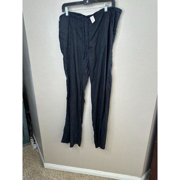 London Jeans Womens Black Linen Wide-Leg Pants Size L Relaxed Fit Casual Style - Picture 1 of 6